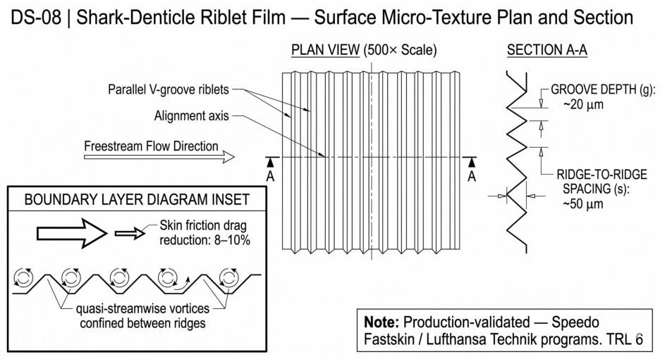 DS-08 shark-denticle riblet film engineering drawing